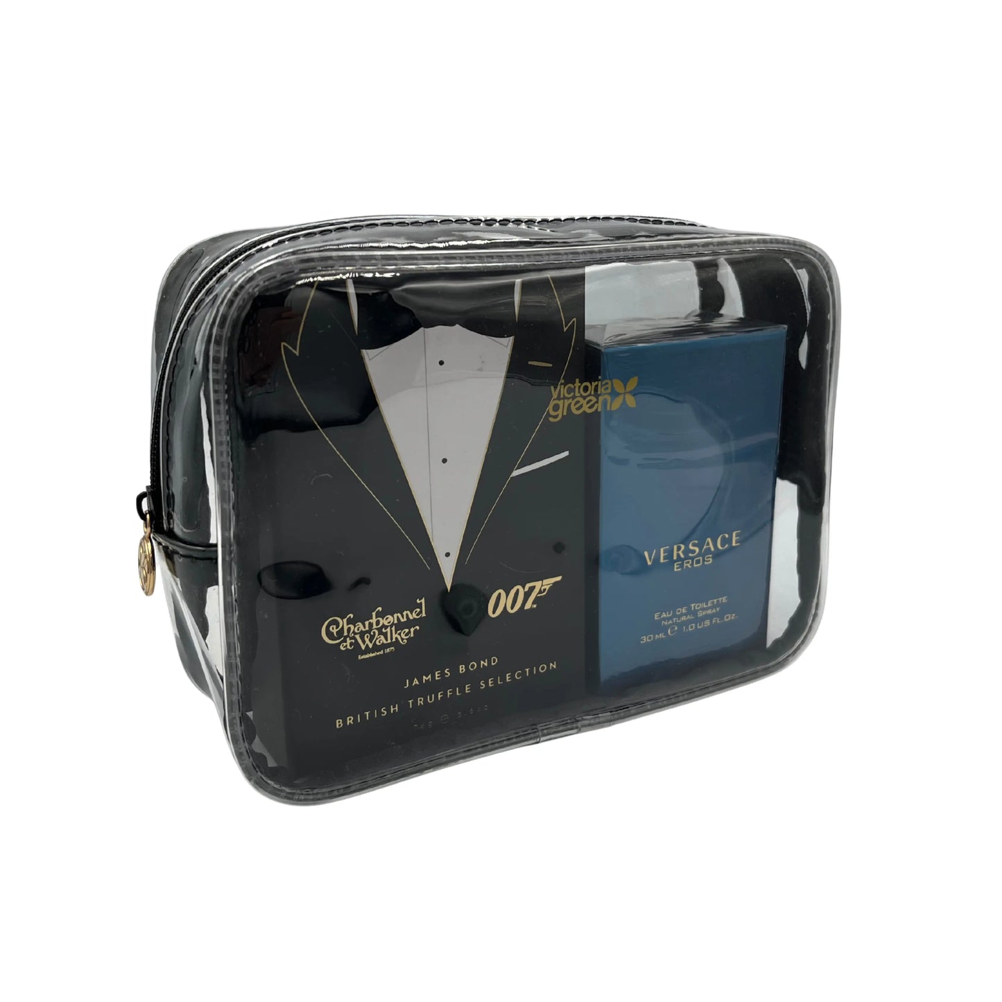 Small Clear Beauty Kit Case - Black Edge Victoria Green