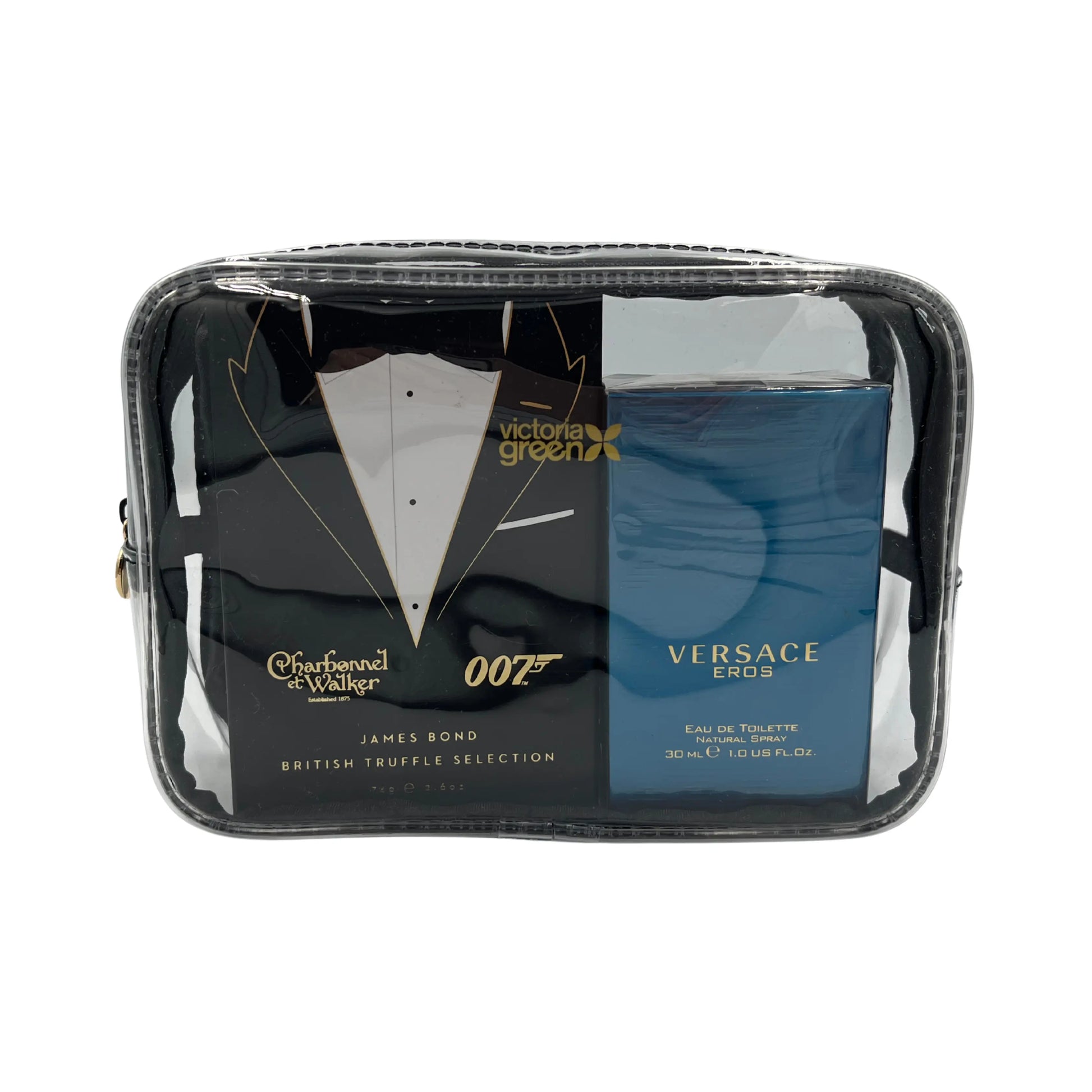 Small Clear Beauty Kit Case - Black Edge Victoria Green