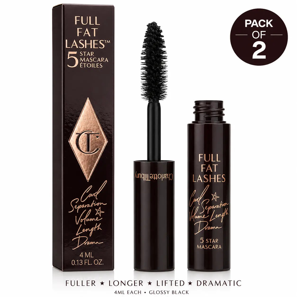 Charlotte Tilbury Full Fat 5 Star Mini Mascara 4ml - Glossy Black Pack of 2 Charlotte Tilbury