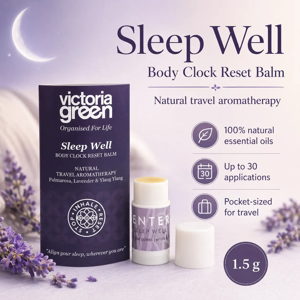 Sleep Well Body Clock Reset Balm Natural Travel Aromatherapy 1.5 g