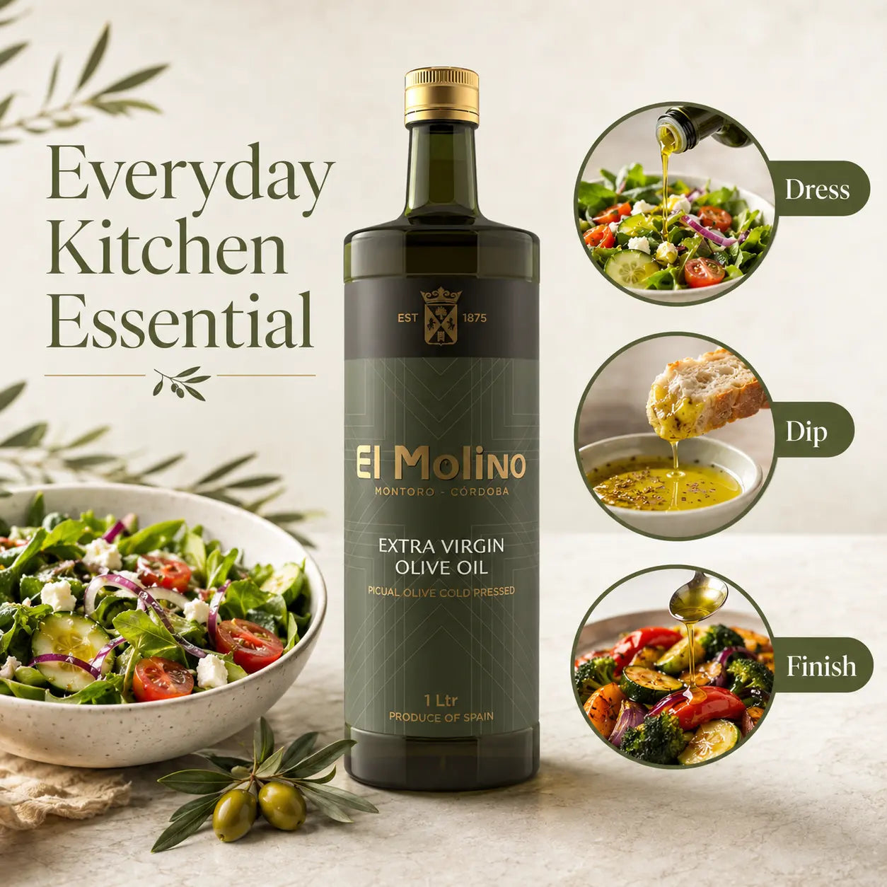 El Molino Extra Virgin Olive Oil Picual Olive Cold Pressed 1 Ltr