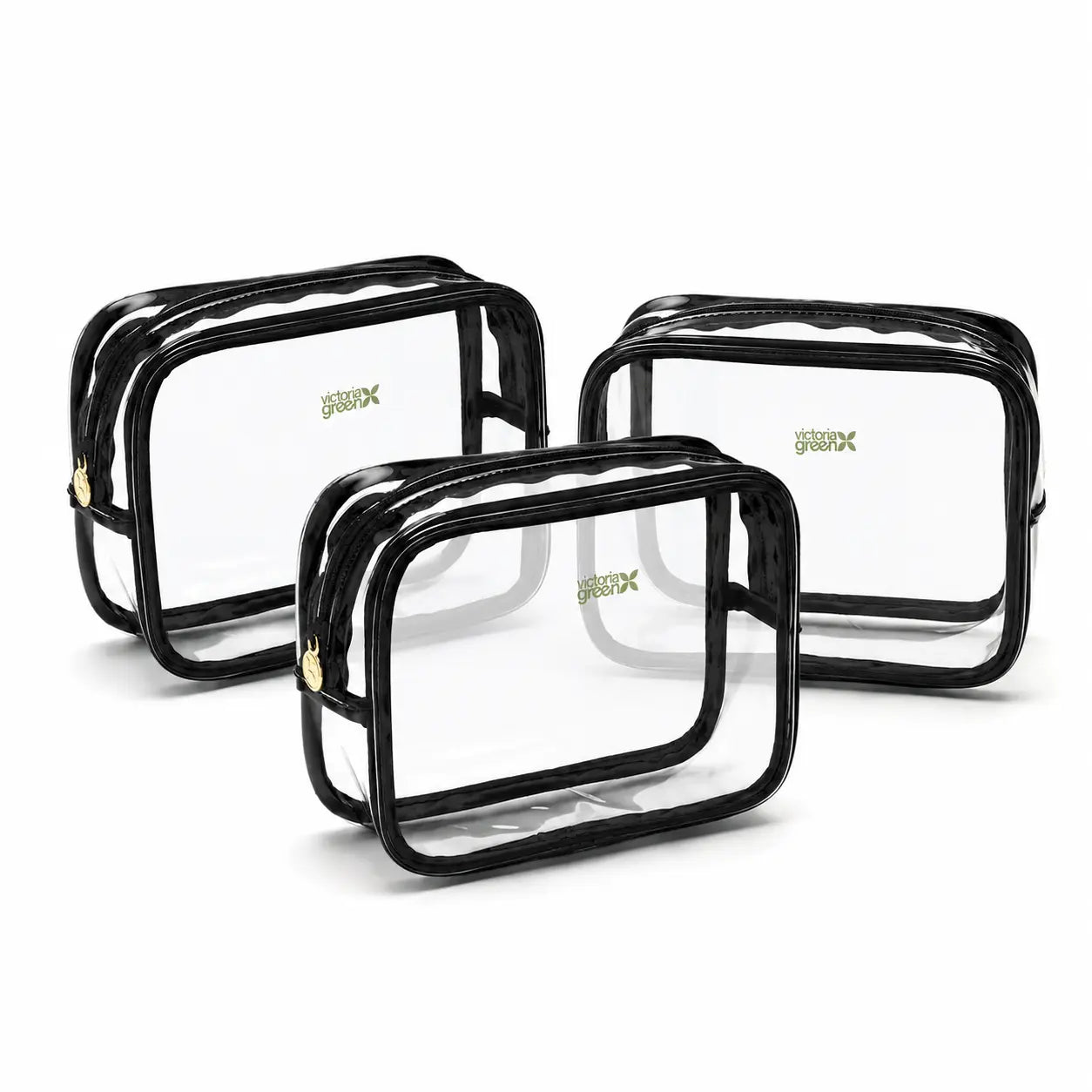 Victoria Green Small Clear Beauty Kit Case - Black Pack of 3