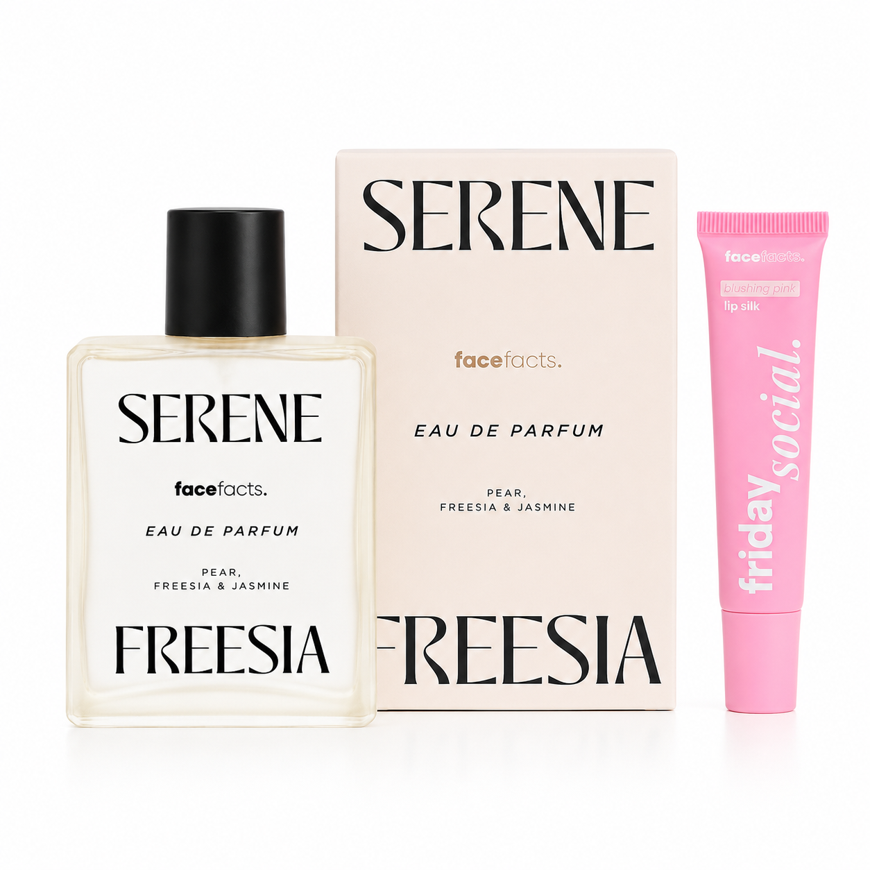 Face Facts Fragrance Lip Gloss Bundle Serene Freesia 100ml + Lip Gloss Balm
