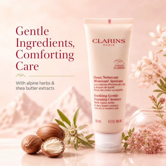 Clarins Soothing Gentle Foaming Cleanser with Alpine Herbs 125ml Very Dry or Sensitive Skin Clarins