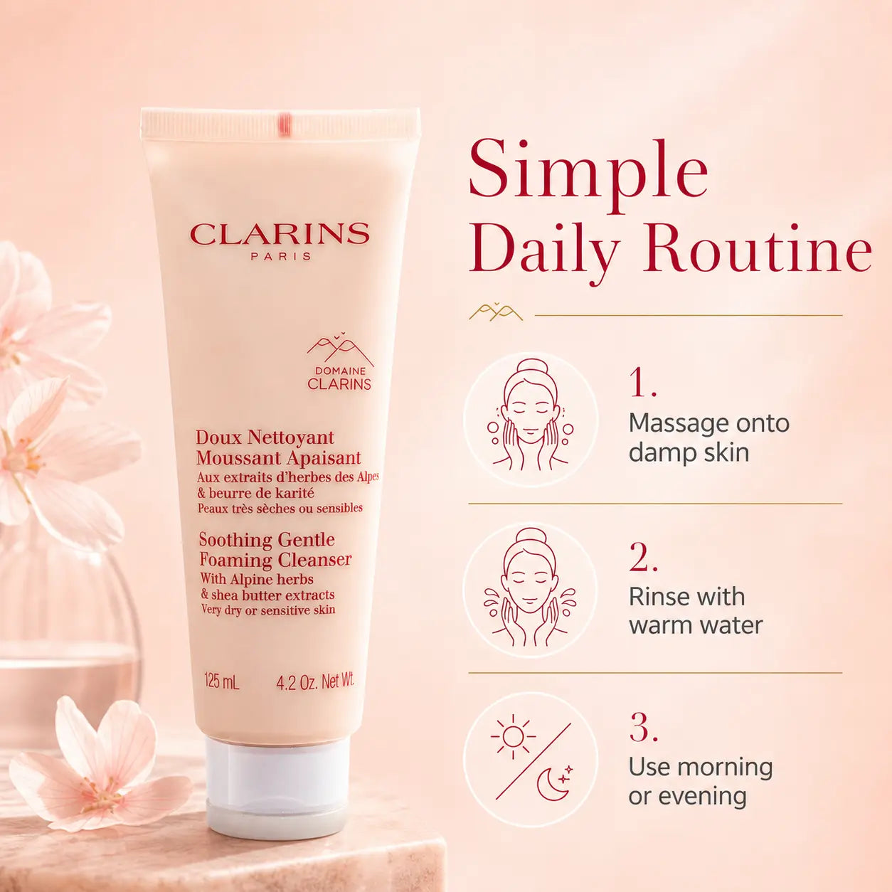 Clarins Soothing Gentle Foaming Cleanser with Alpine Herbs 125ml Very Dry or Sensitive Skin Clarins