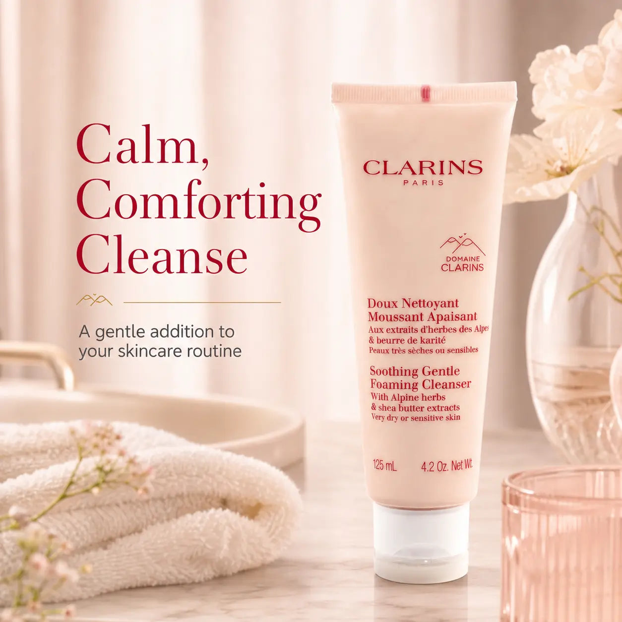 Clarins Soothing Gentle Foaming Cleanser with Alpine Herbs 125ml Very Dry or Sensitive Skin Clarins