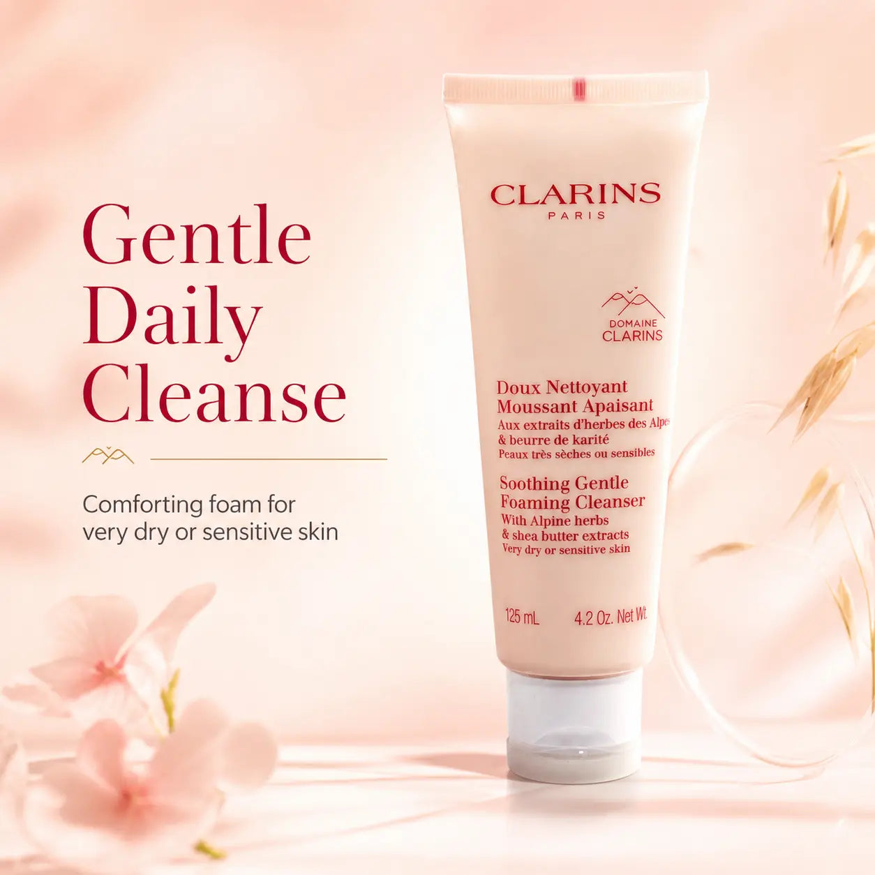 Clarins Soothing Gentle Foaming Cleanser with Alpine Herbs 125ml Very Dry or Sensitive Skin Clarins