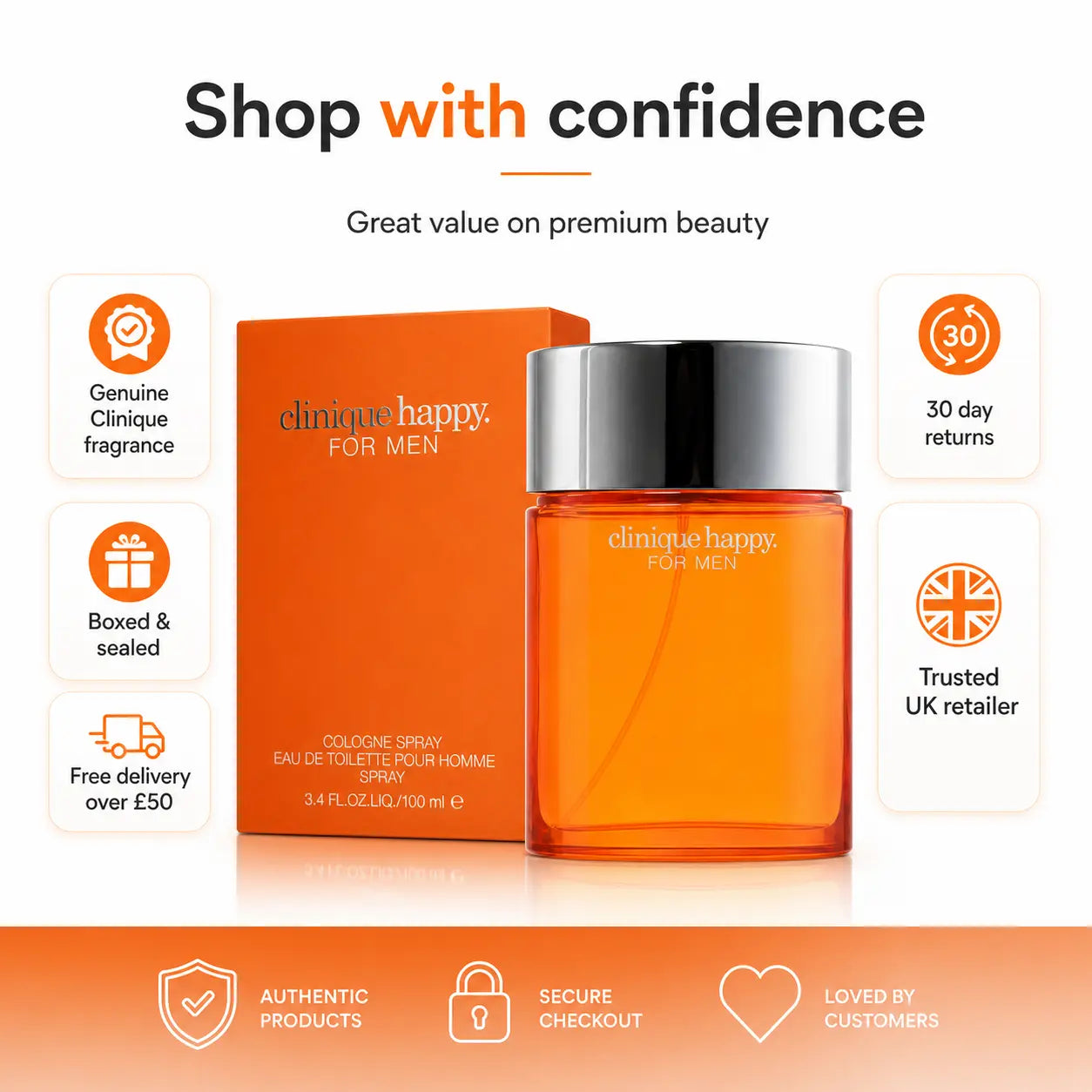 Clinique Happy for Men Cologne Spray Eau de Toilette Spray 100ml Clinique