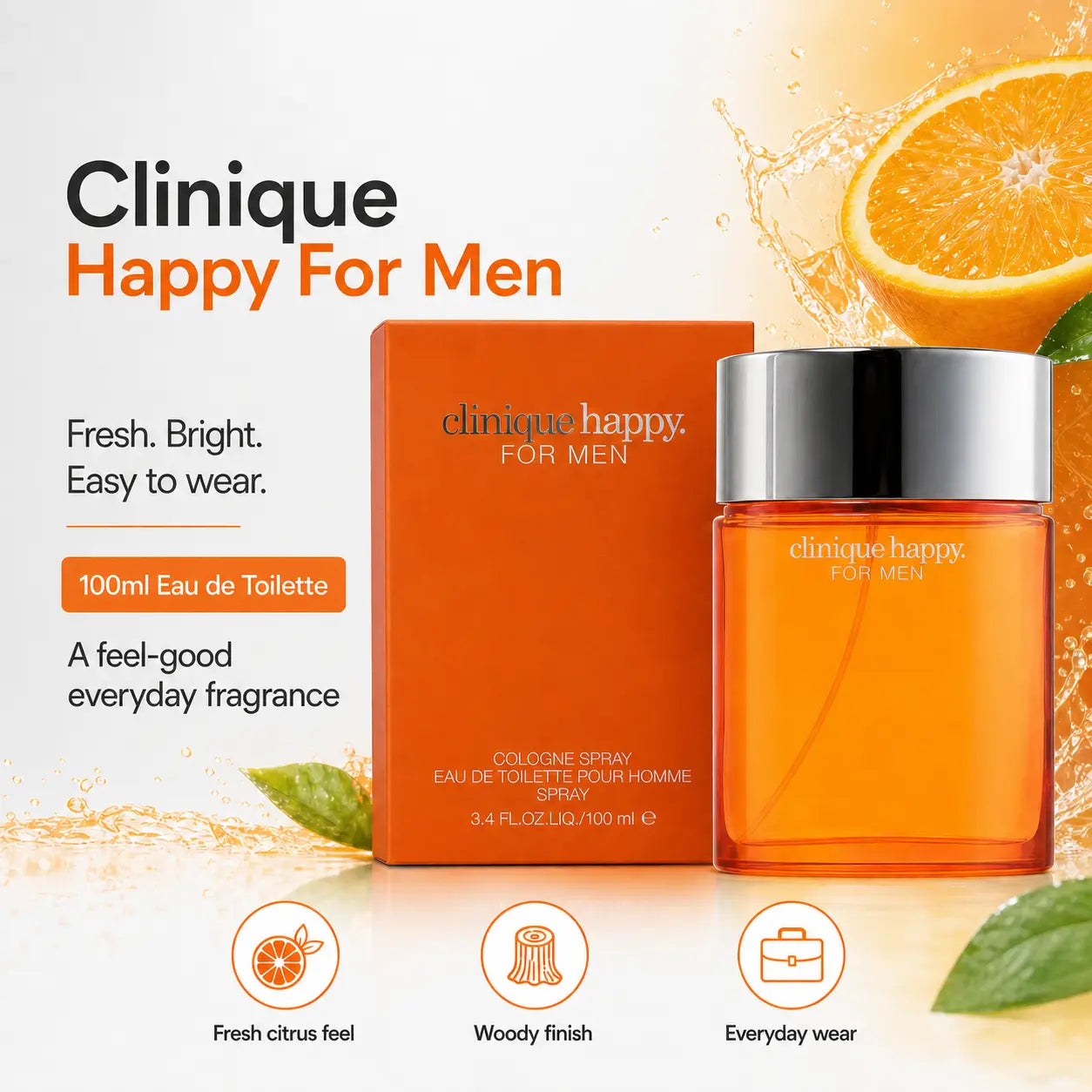 Clinique Happy for Men Cologne Spray Eau de Toilette Spray 100ml Clinique