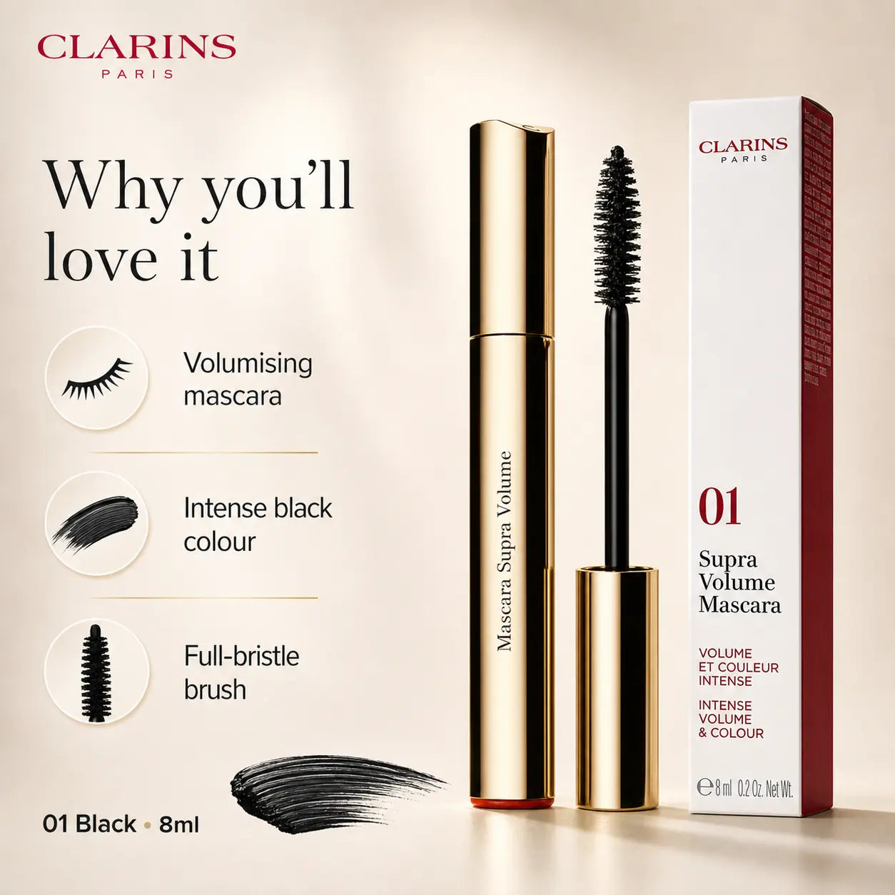 Clarins Supra Volume Mascara 8ml - 01 Intense Black Clarins