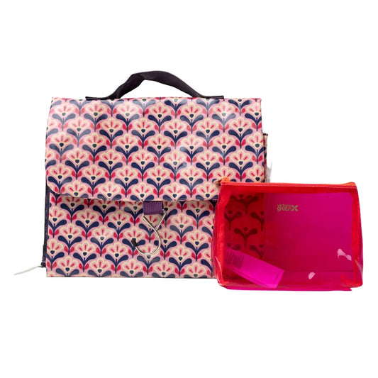 Pink Deco Lily Threefold Hanging Wash and Small Clear Makeup Bag Set Victoria Green