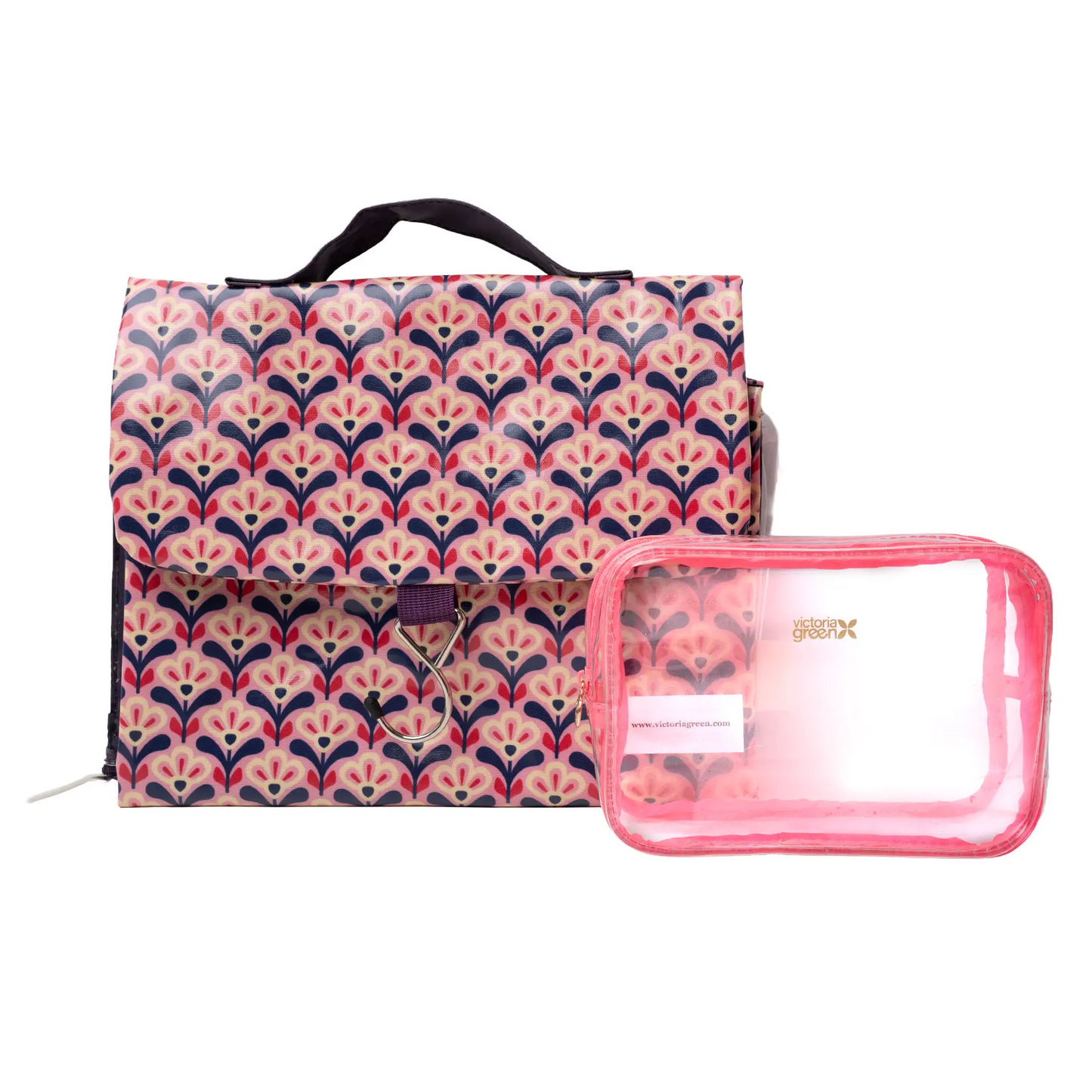 Pink Deco Lily Threefold Hanging Wash and Beauty Kit Case Set