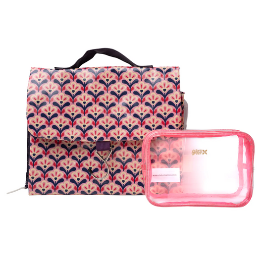 Pink Deco Lily Threefold Hanging Wash and Beauty Kit Case Set Victoria Green