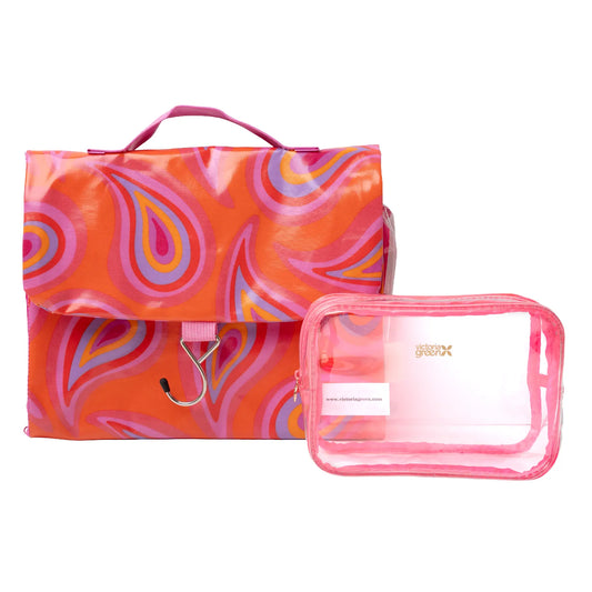 Groovy Paisley Threefold Hanging Wash Bag and Beauty Kit Case Set Victoria Green