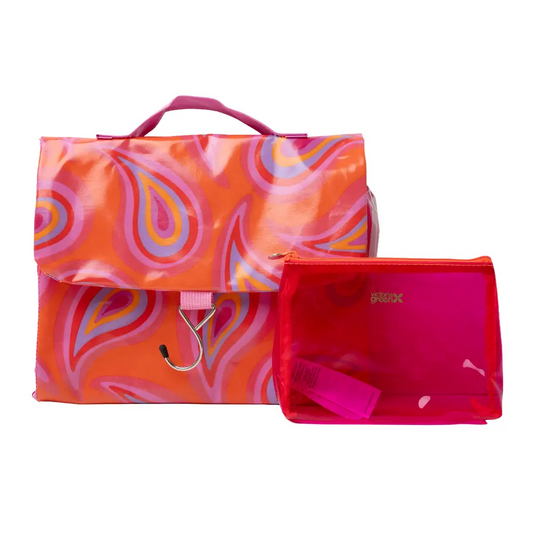 Groovy Paisley Threefold Hanging Wash Bag and Small Clear Makeup Bag Set Victoria Green