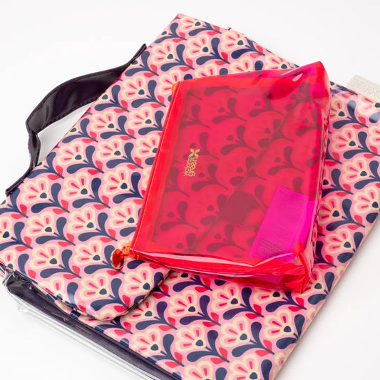 Pink Deco Lily Threefold Hanging Wash and Small Clear Makeup Bag Set Victoria Green