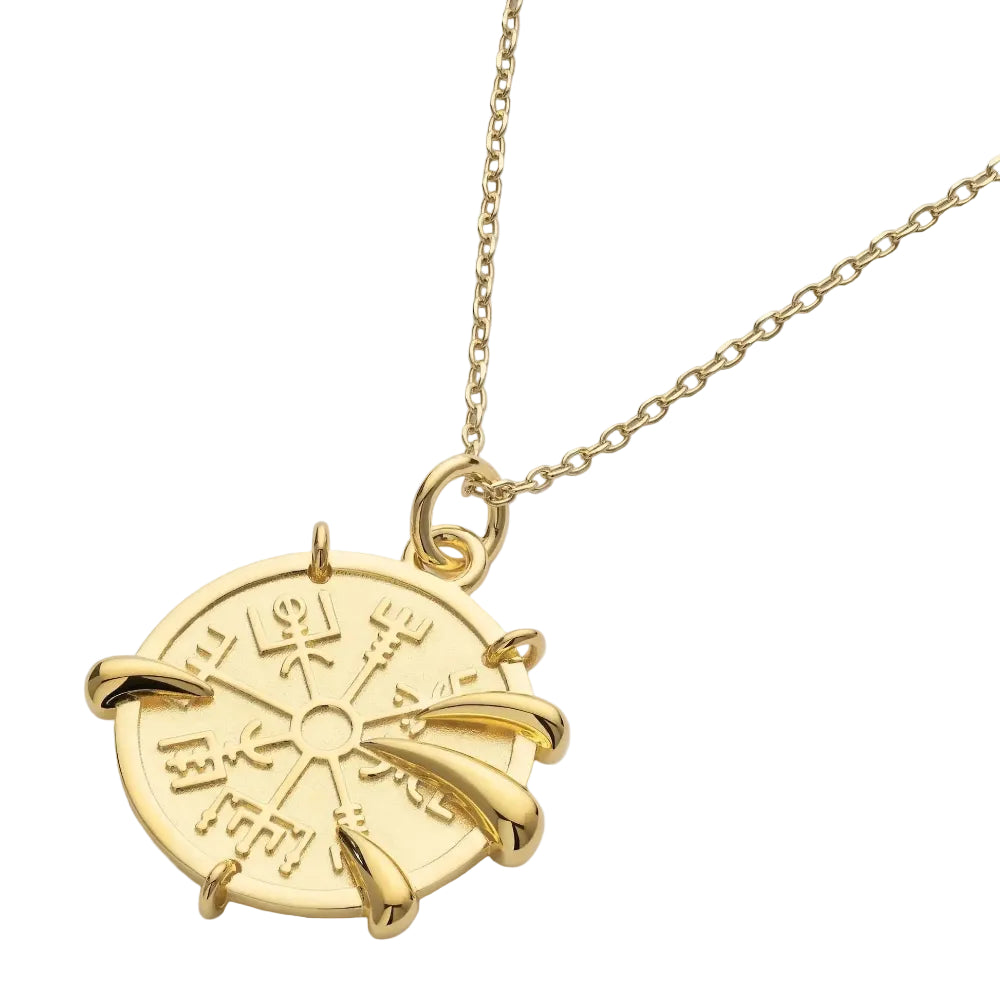 Elk & Bloom Chunky Viking Compass Gold Claw Medallion Coin Necklace Elk & Bloom