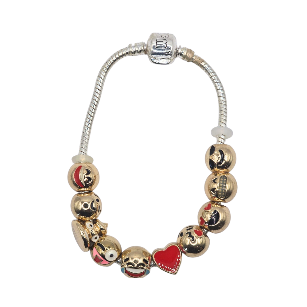 Emojem Original 10 Charm Travel Bracelet with 18K Gold Plated Emoji Charms