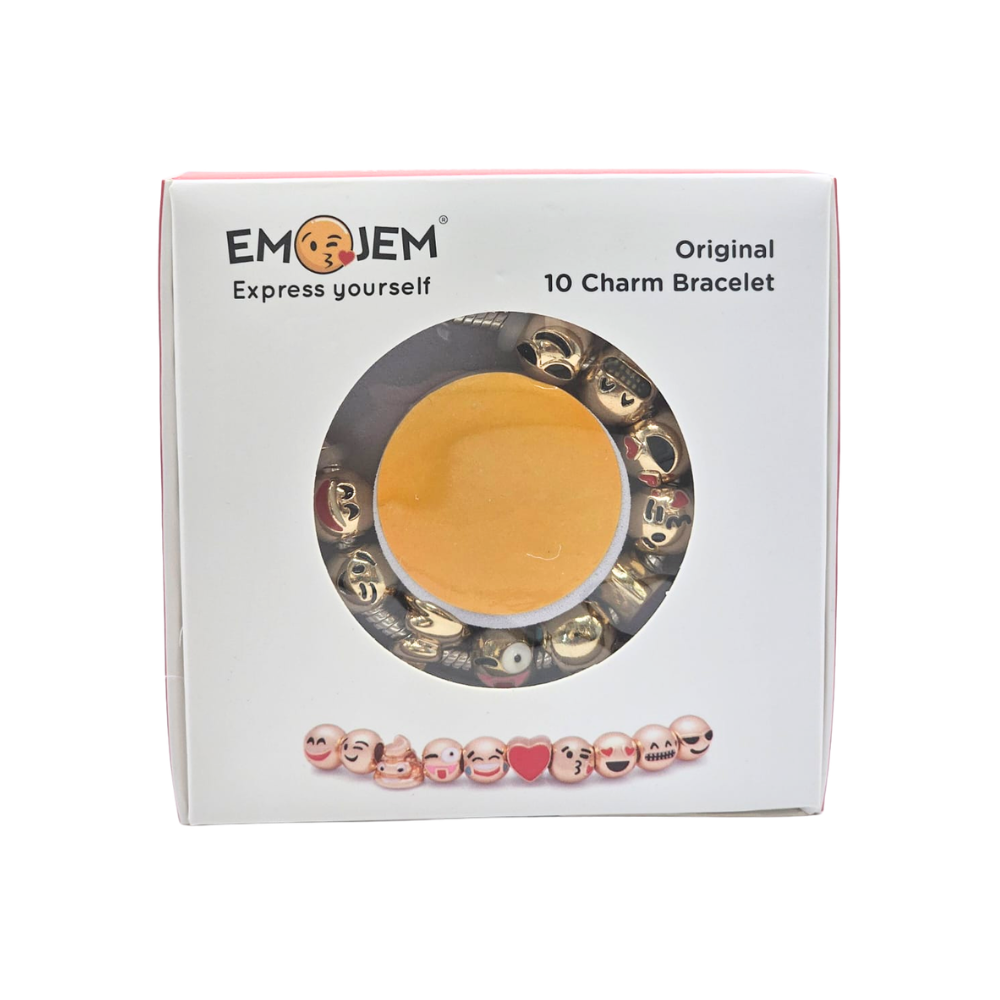 Emojem Original 10 Charm Travel Bracelet with 18K Gold Plated Emoji Charms