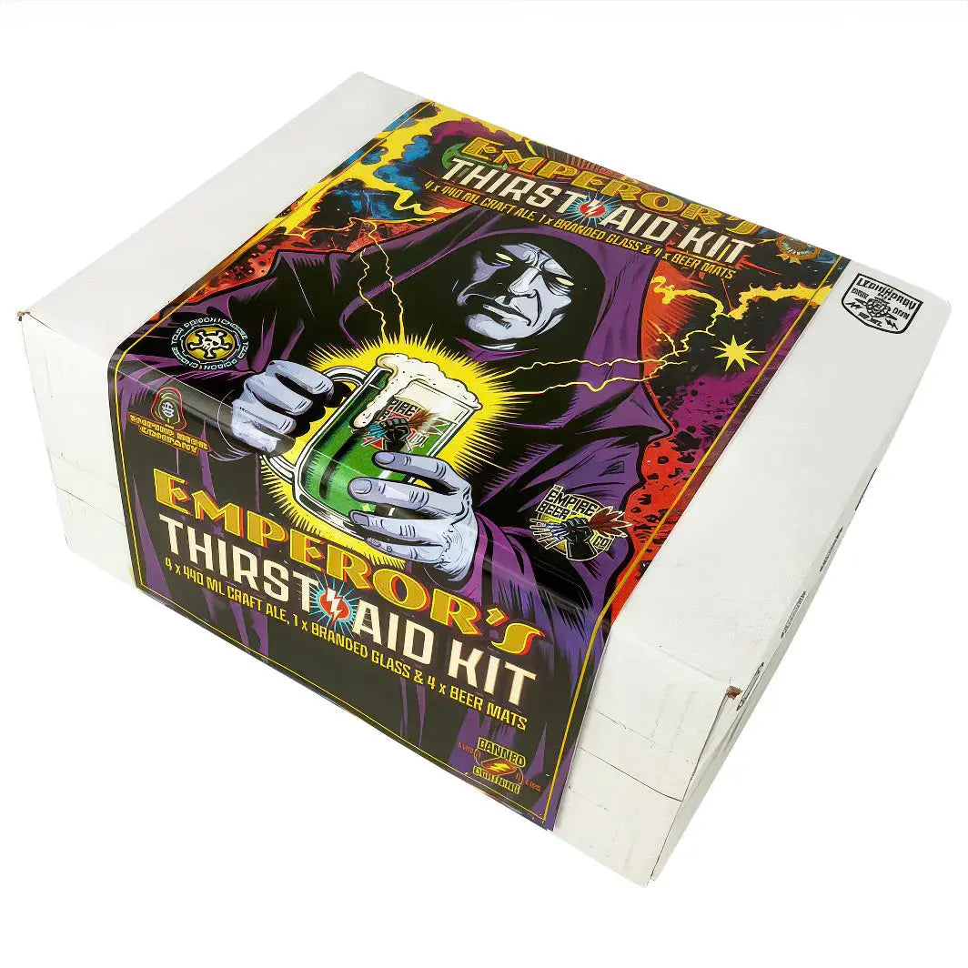 Emperor's Thirst Aid Kit 4 x 440ml Craft Ale + 1 x Branded Glass + 4 x Beer Mats Stormtrooper