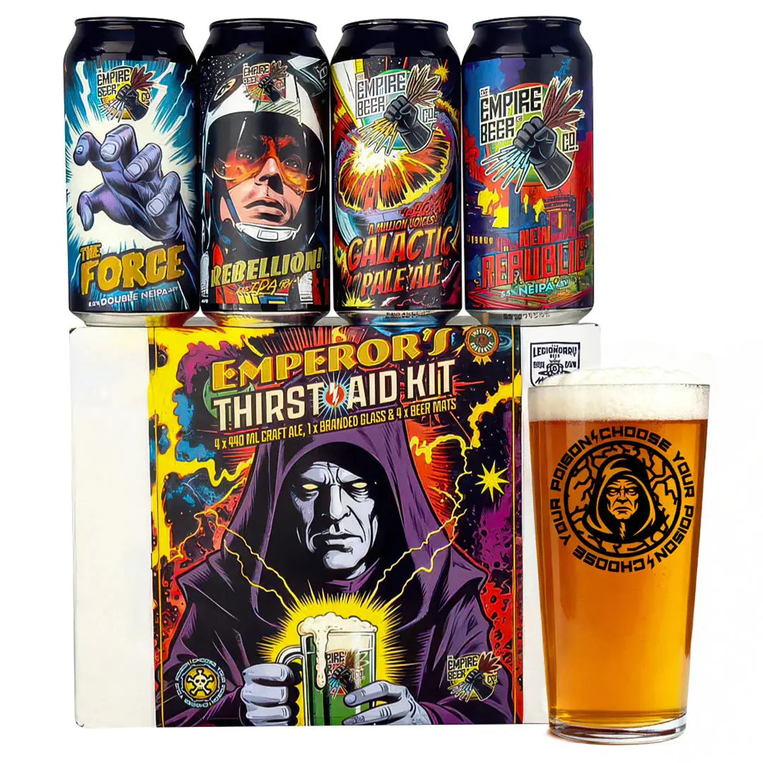 Emperor's Thirst Aid Kit 4 x 440ml Craft Ale + 1 x Branded Glass + 4 x Beer Mats Stormtrooper