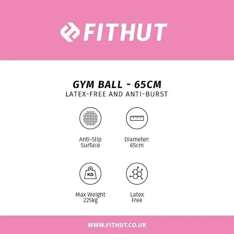 FitHut 65cm Gym Ball with Hand Pump - Pink