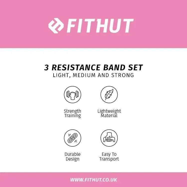 FitHut Resistance Loop Exercise Bands - Pink (Set of 3)