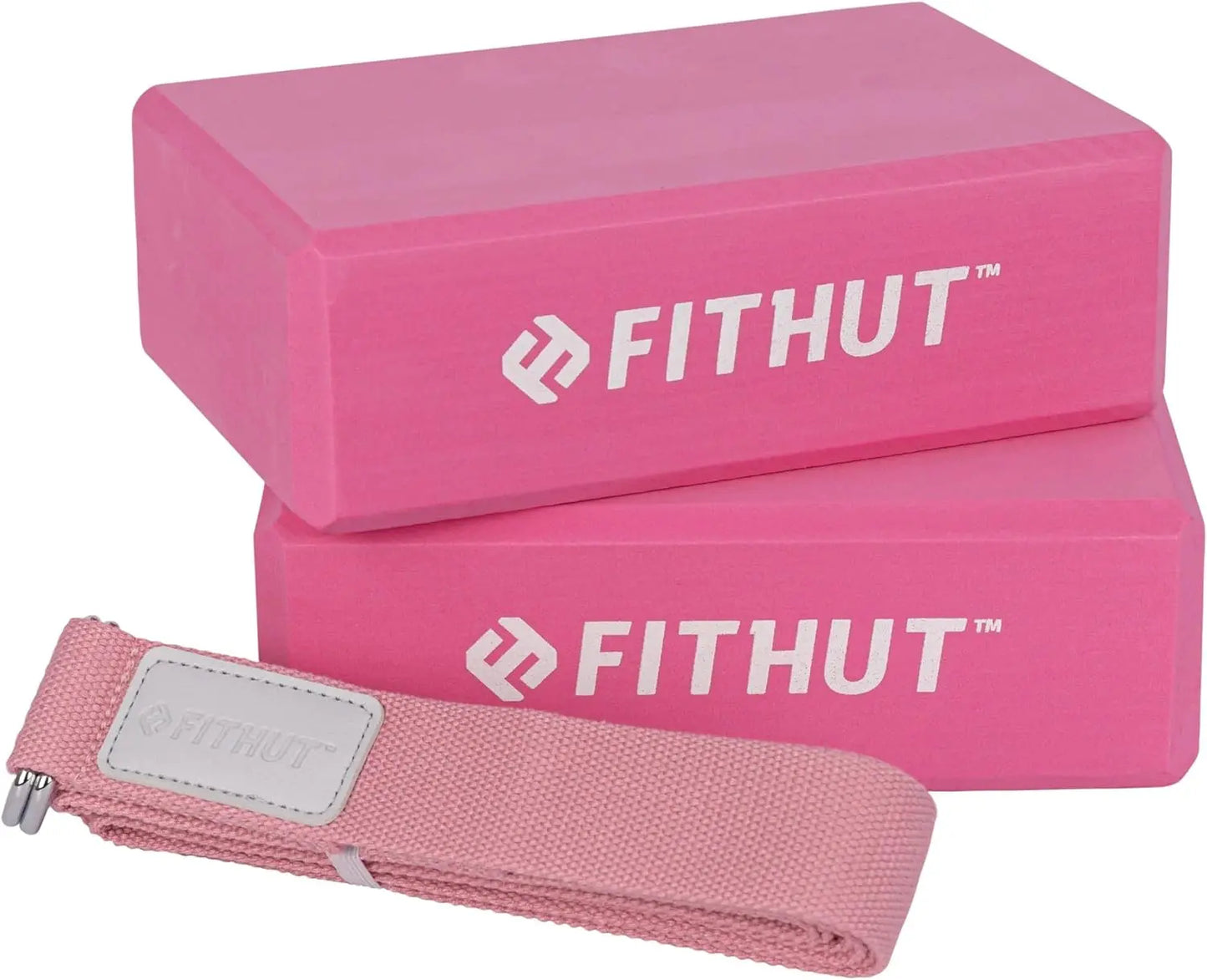 FitHut Yoga Pack: Twin Blocks & Strap - Pink