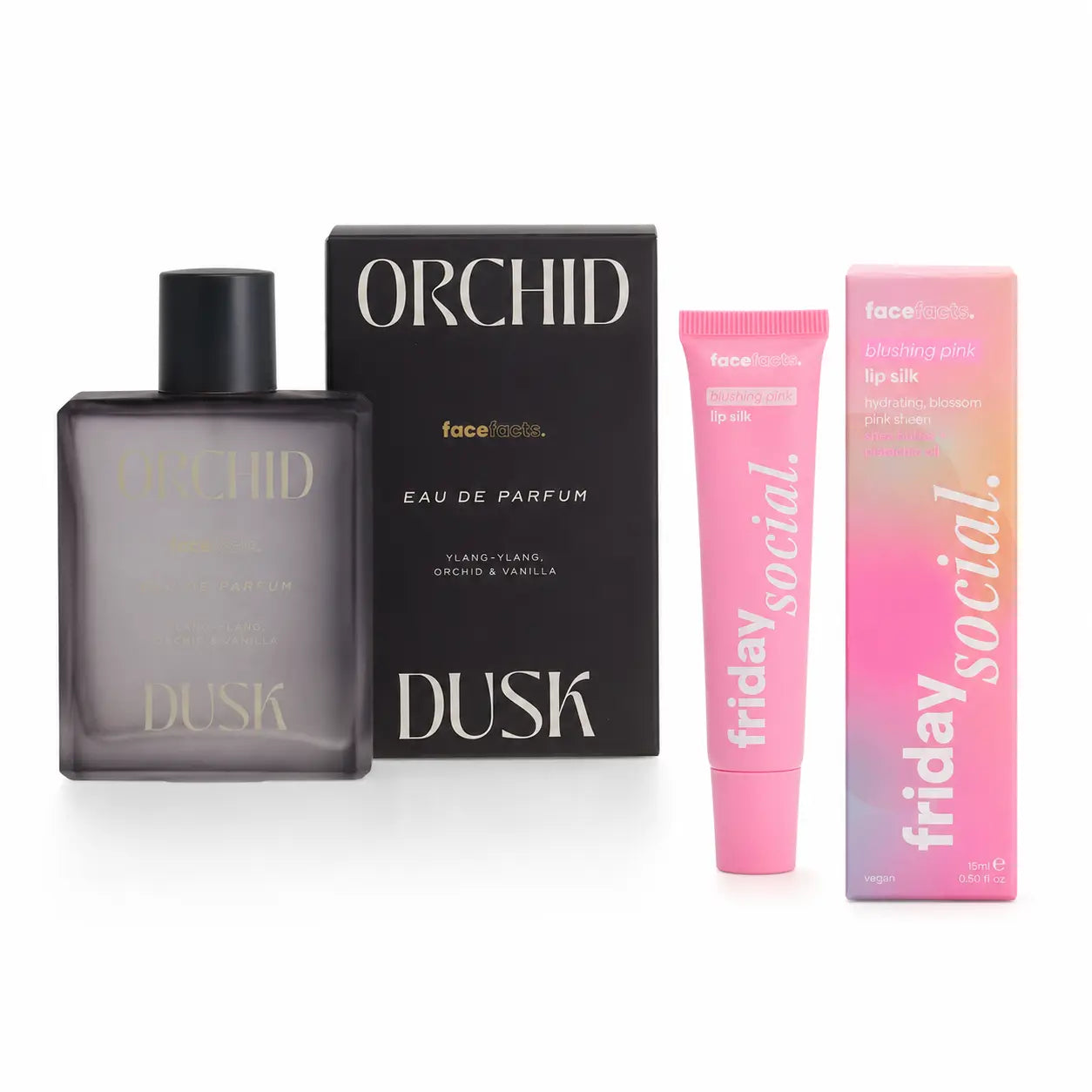 Face Facts Fragrance Lip Gloss Bundle Orchid Dusk 100ml + Lip Gloss Balm Face Facts