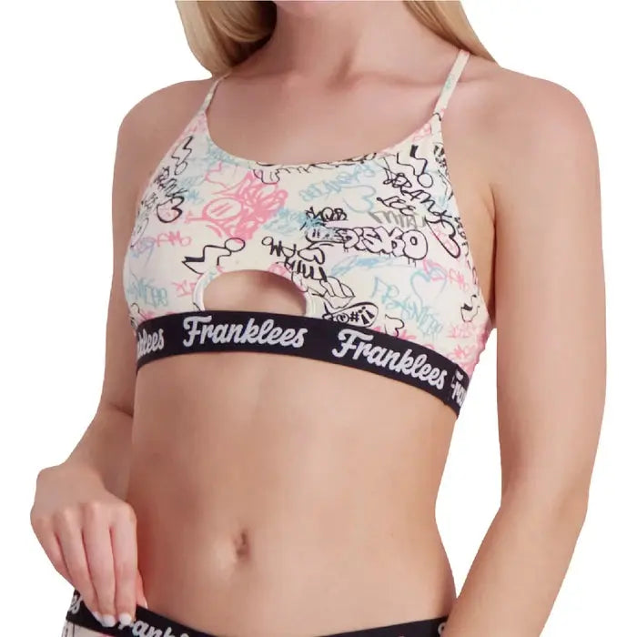 Franklees Women's Graffiti Cut Out Crop Top Small Franklees