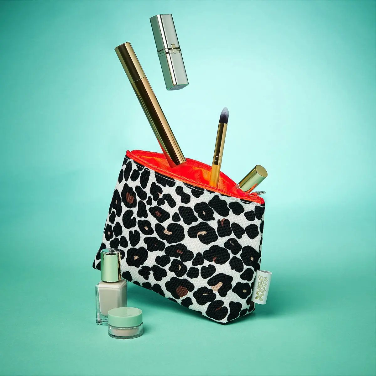 Victoria Green 'Mia' small makeup bag in leopard tan Victoria Green