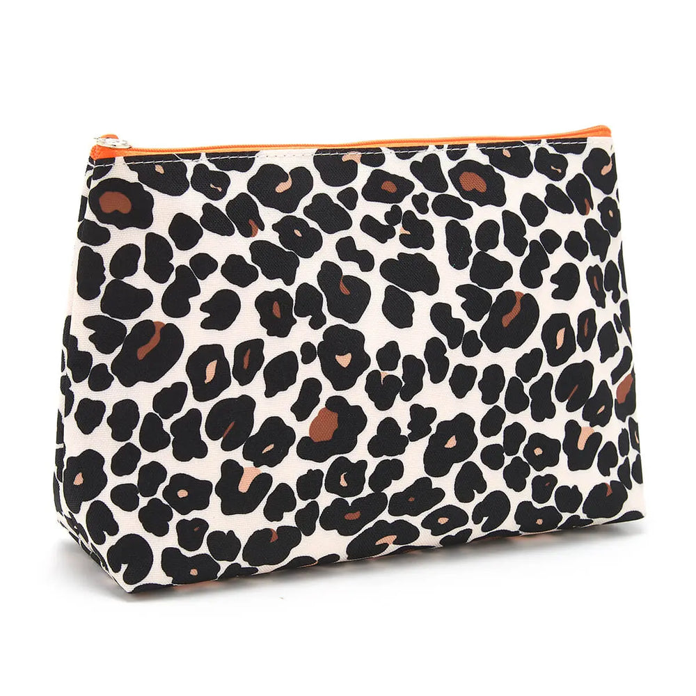 large make up bag in leopard tan print