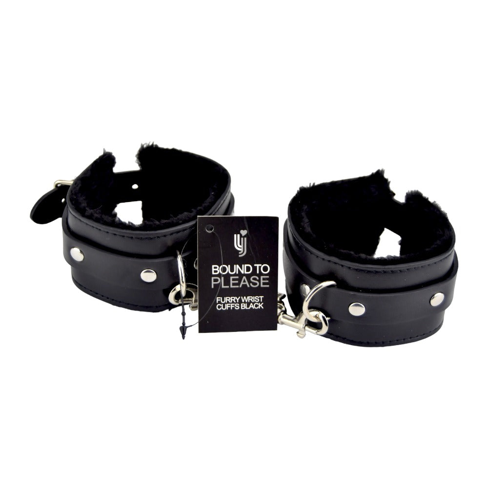 Bound to Please Furry Plush Wrist Cuffs Black Bound to Please