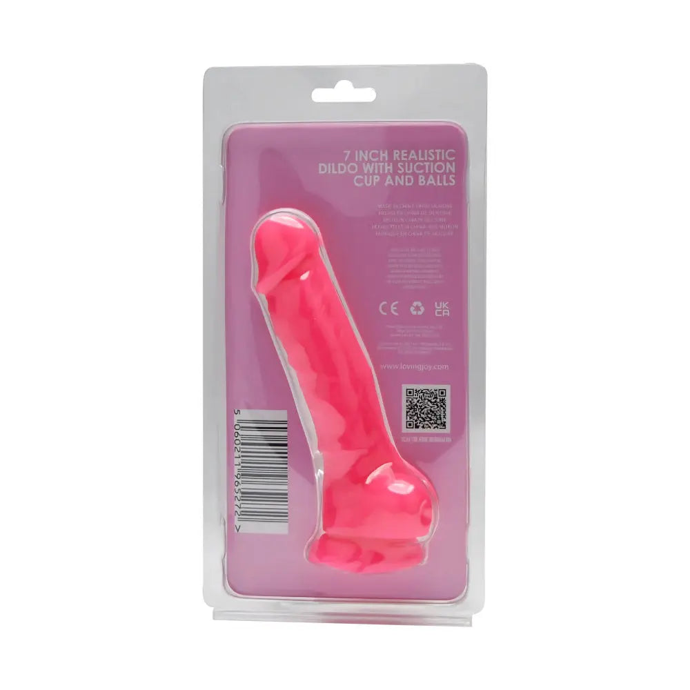 Loving Joy 7 Inch Realistic Silicone Dildo with Suction Cup and Balls Pink Loving Joy