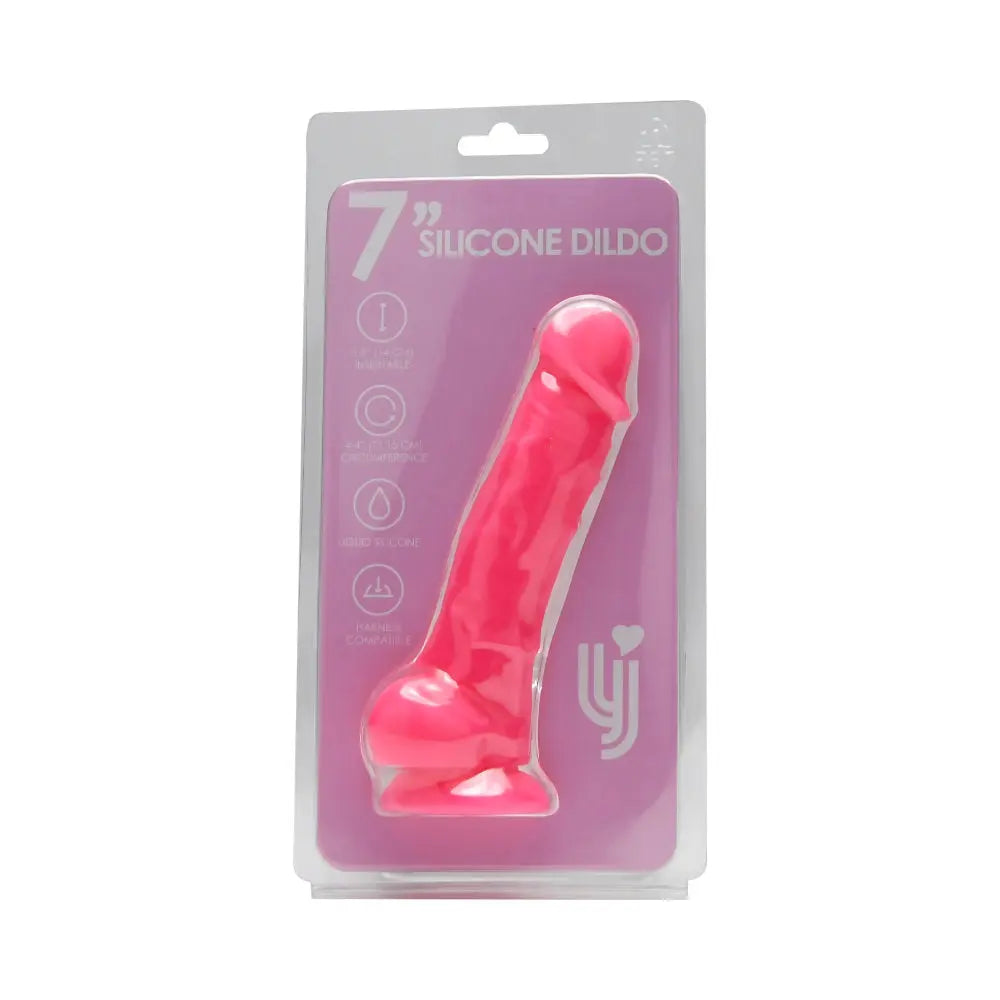 Loving Joy 7 Inch Realistic Silicone Dildo with Suction Cup and Balls Pink Loving Joy
