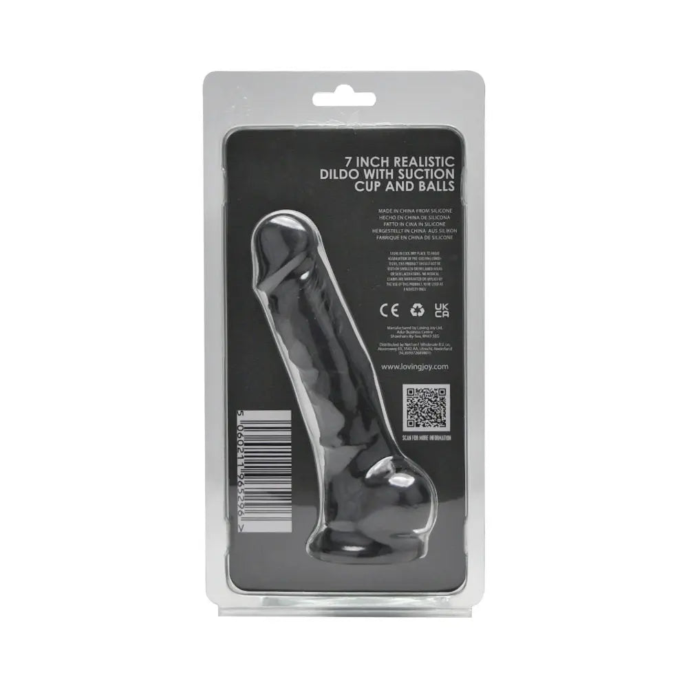 Loving Joy 7 Inch Realistic Silicone Dildo with Suction Cup and Balls Black Loving Joy