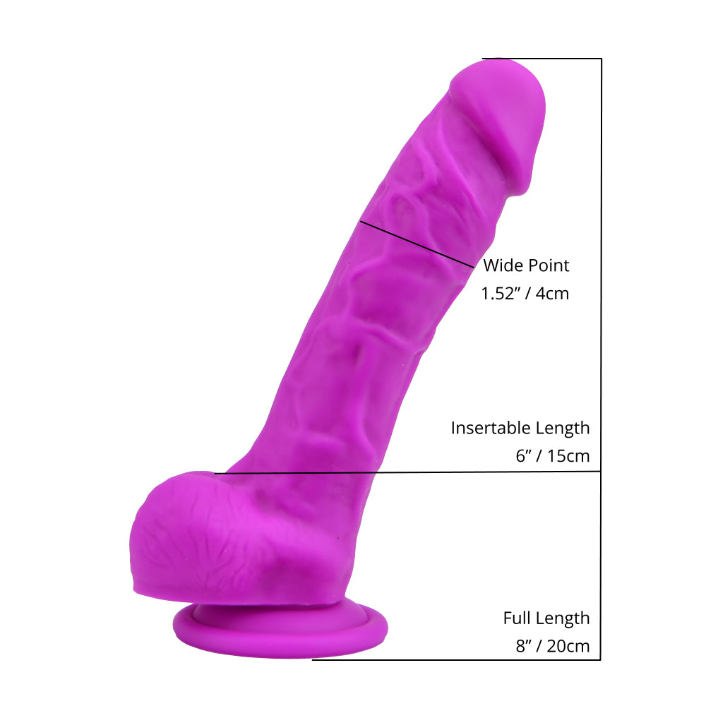 Loving Joy 8 Inch Realistic Silicone Dildo with Suction Cup and Balls Purple Loving Joy