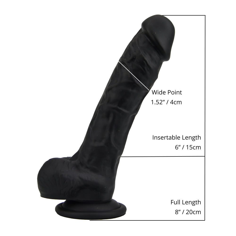 Loving Joy 8 Inch Realistic Silicone Dildo with Suction Cup and Balls Black Loving Joy