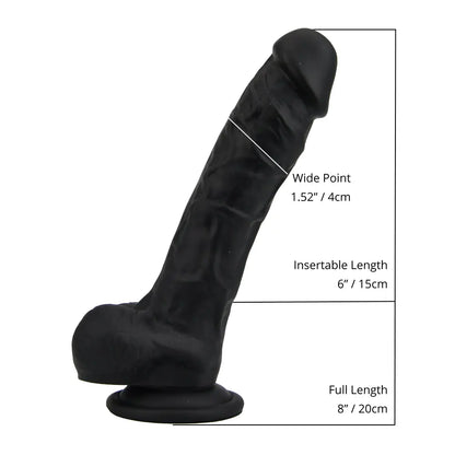 Loving Joy 8 Inch Realistic Silicone Dildo with Suction Cup and Balls Black Loving Joy