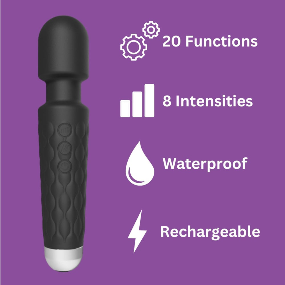 Loving Joy 20 Function Wand Vibrator Black Loving Joy