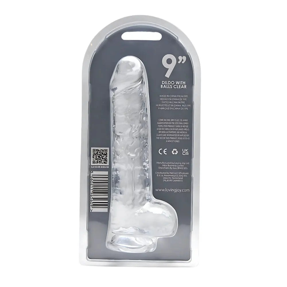Loving Joy 9 Inch Dildo with Balls Clear Loving Joy