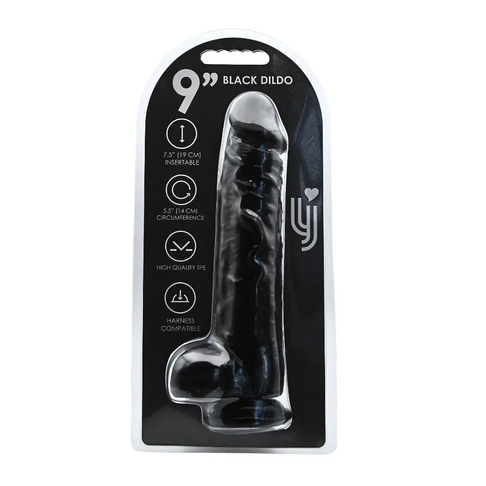 Loving Joy 9 Inch Dildo with Balls Black Loving Joy