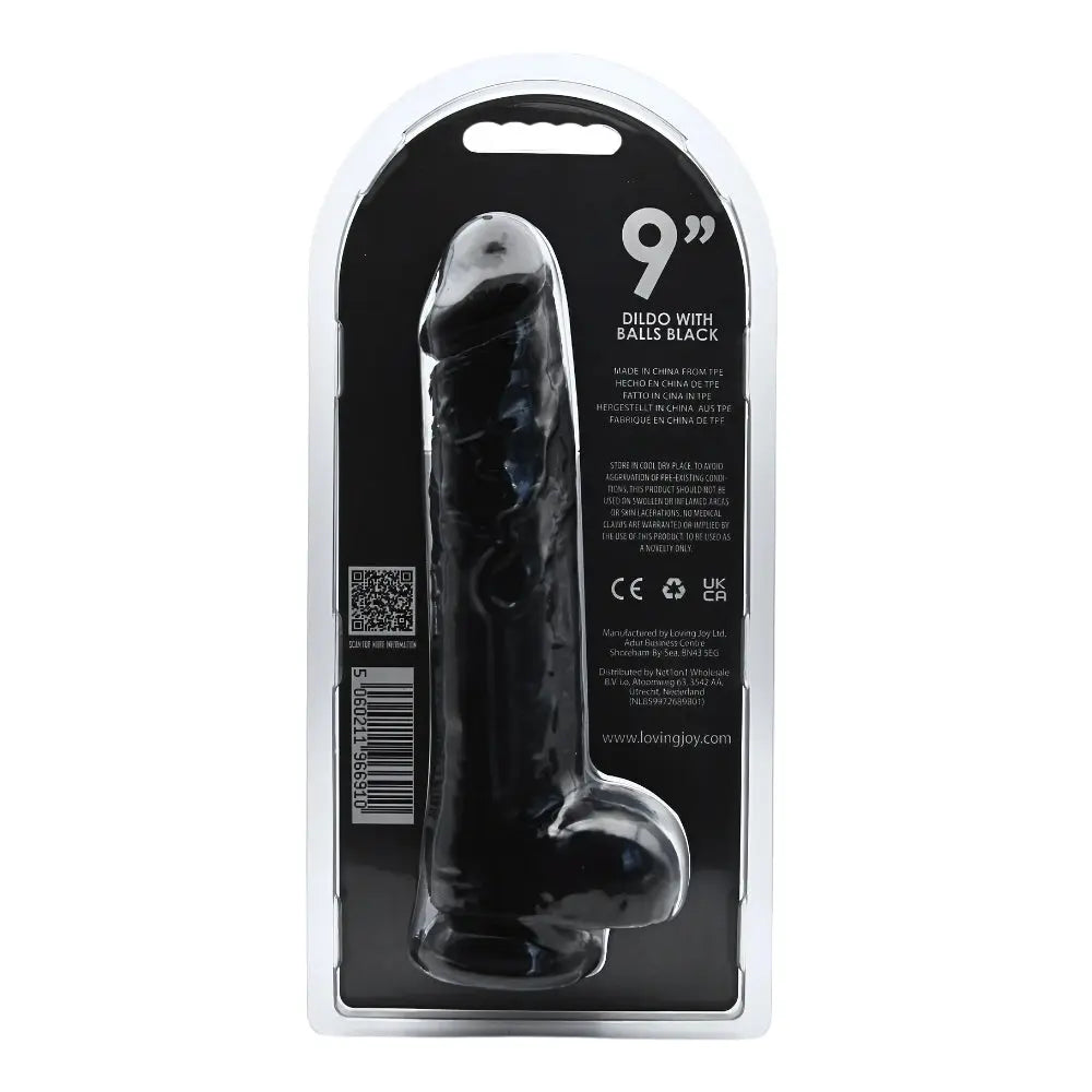 Loving Joy 9 Inch Dildo with Balls Black Loving Joy