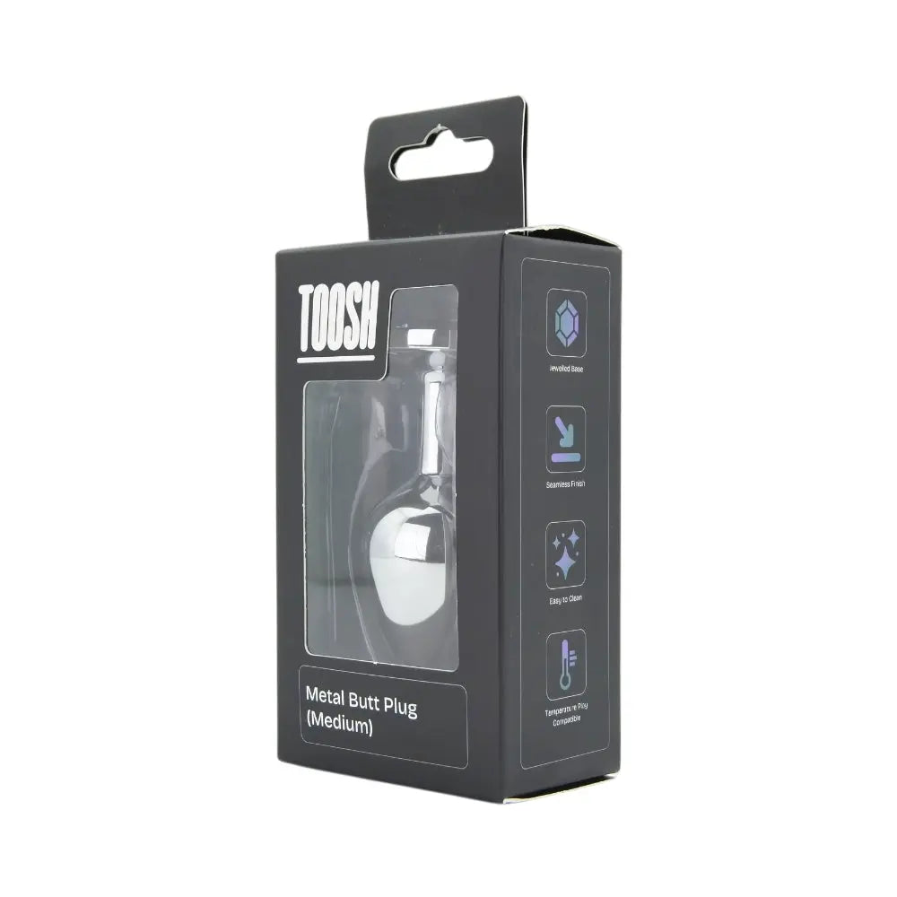 Toosh Silver Metal Butt Plug Medium Clear Stone Toosh
