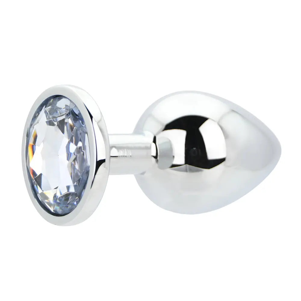 Toosh Silver Metal Butt Plug Large Clear Stone Toosh