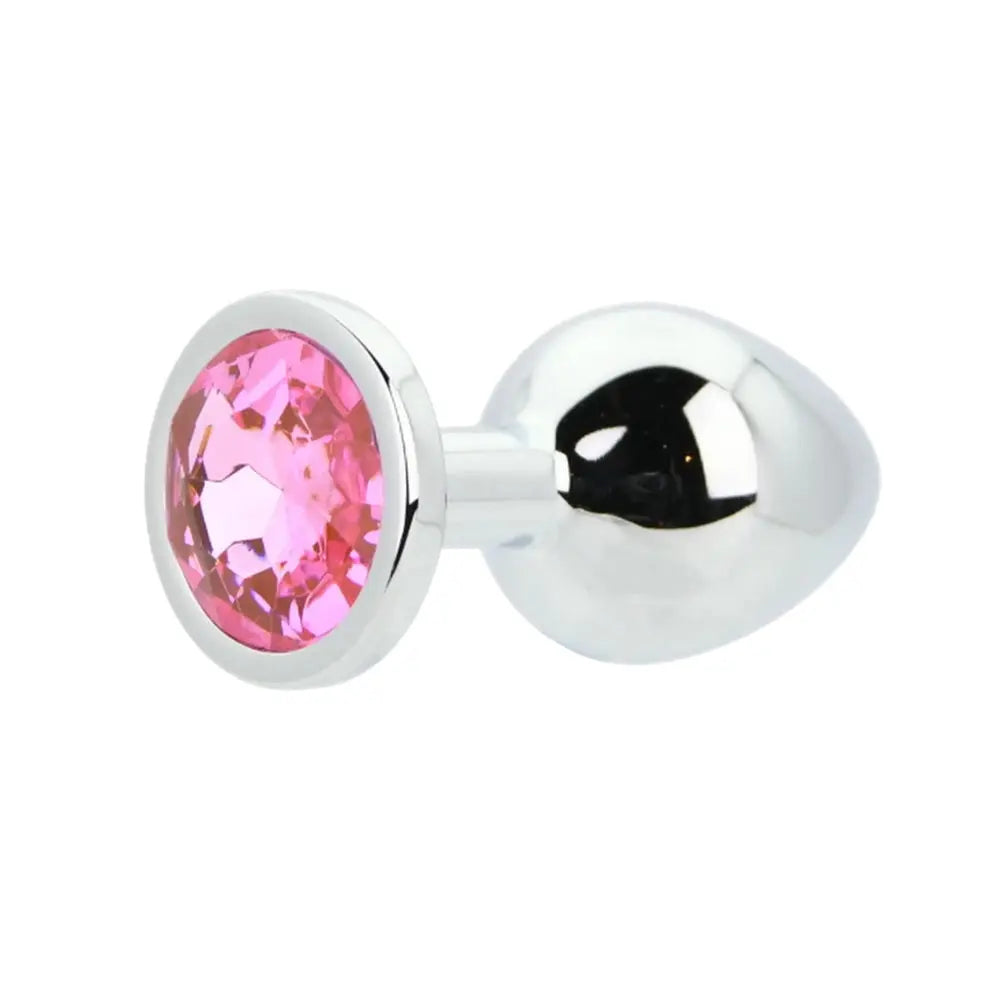 Toosh Silver Metal Butt Plug Medium Pink Stone Toosh