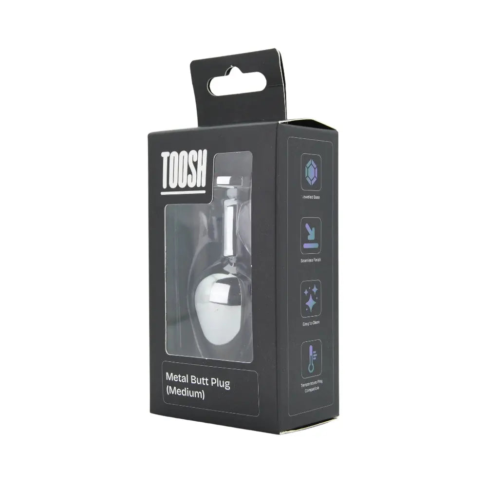 Toosh Silver Metal Butt Plug Medium Pink Stone Toosh