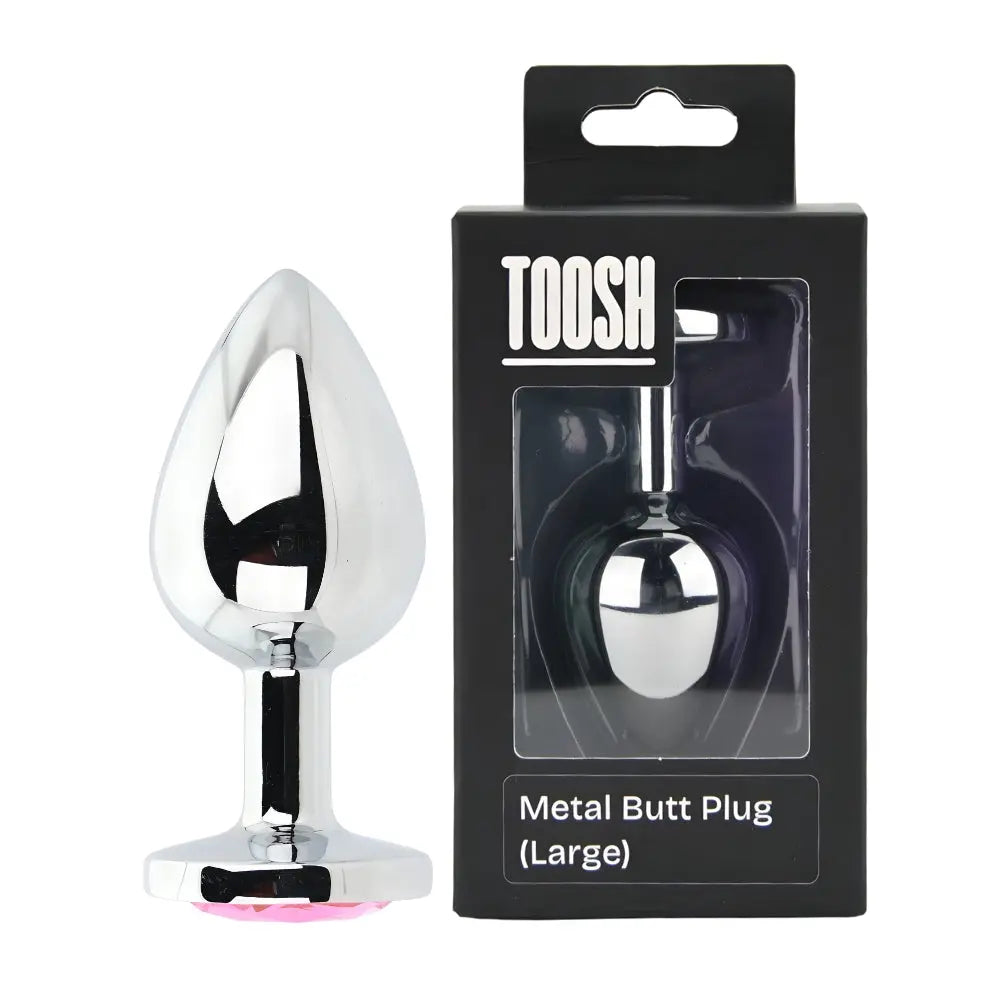 Toosh Silver Metal Butt Plug Large Pink Stone Toosh