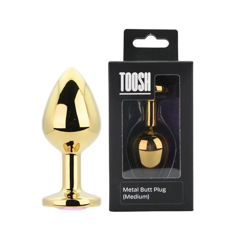 Toosh Gold Metal Butt Plug Medium Pink Stone Toosh