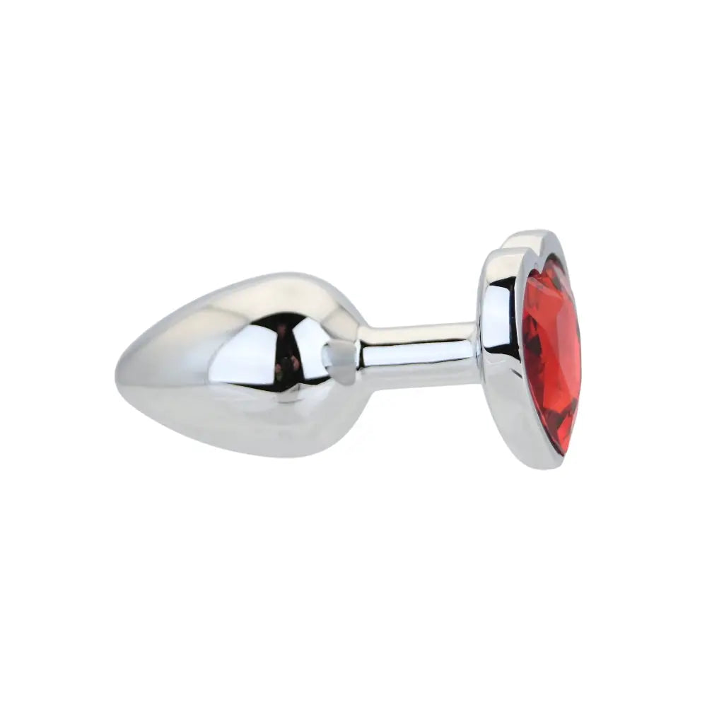 Toosh Heart Shaped Silver Butt Plug with Red Stone Small Toosh